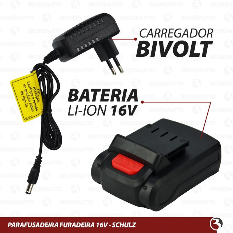 Furadeira Parafusadeira 16v 10mm 3/8 Sem Fio Com Acessórios e